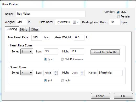 Garmin Training Center HR Zones