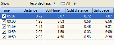 Garmin 310XT Splits in Sport Tracks