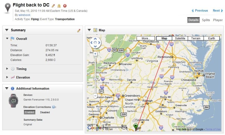 Garmin Forerunner 110 flying route Garmin Forerunner 110 flying route