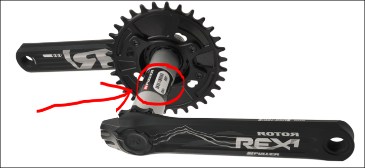 Photo: The ROTOR INpower measures torque utilizing strain gauges and an accelerometer within the axle at 200hz, thus covering the entire pedal stroke. 