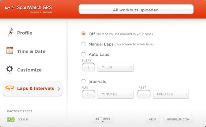 Nike+ GPS Sportwatch Connect Lap and Interval Configuration Nike+ GPS Sportwatch Connect Lap and Interval Configuration