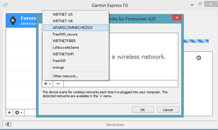 Garmin FIT Express with Garmin FR620 configuration of Wifi Garmin FIT Express with Garmin FR620 configuration of Wifi
