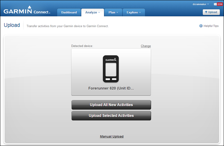 Garmin FR620 USB Upload to Garmin Connect Garmin FR620 USB Upload to Garmin Connect
