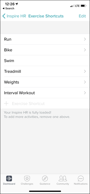 fitbit inspire exercise modes